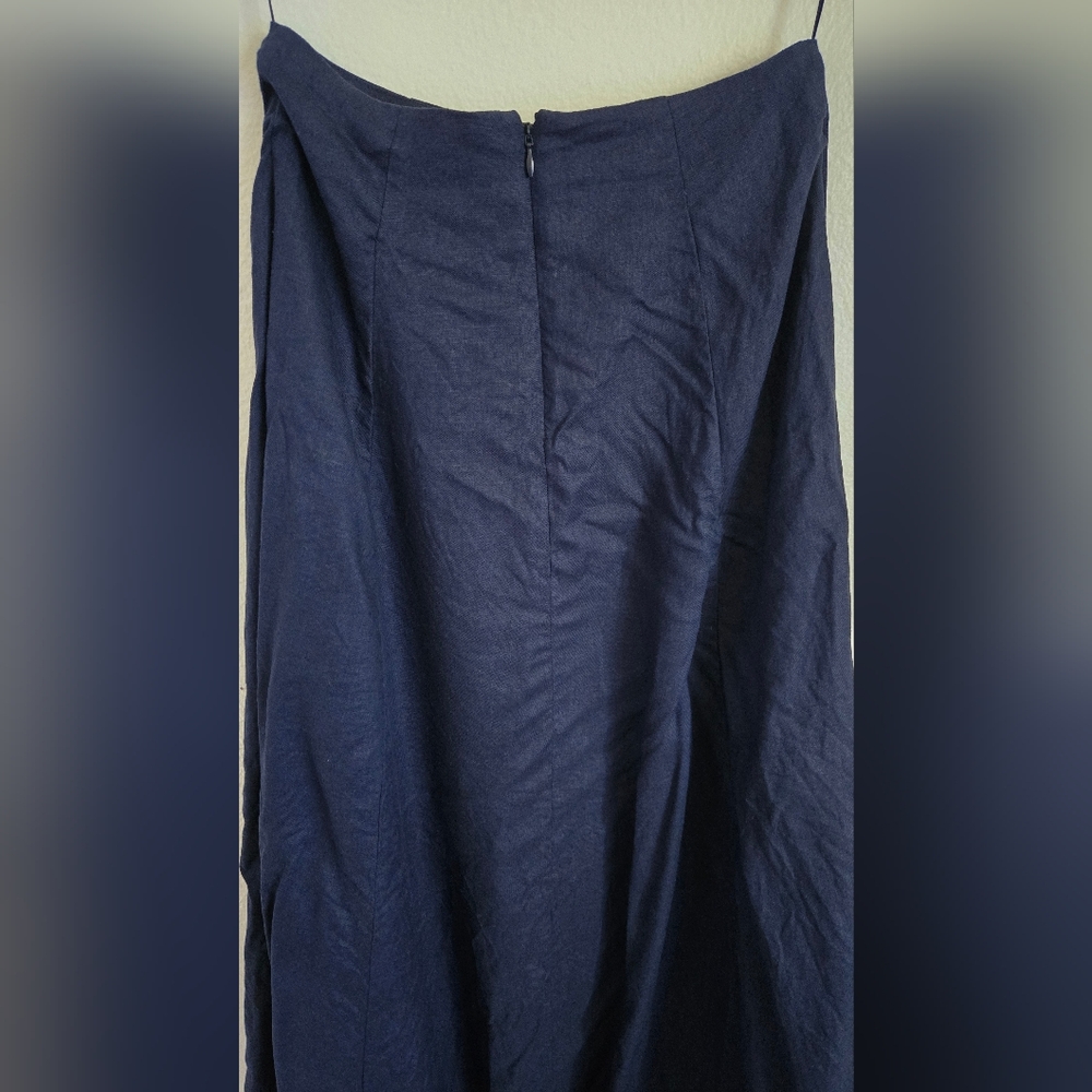 Staud Luciana Navy White Linen Long Maxi Skirt Size 2 - Picture 7 of 11